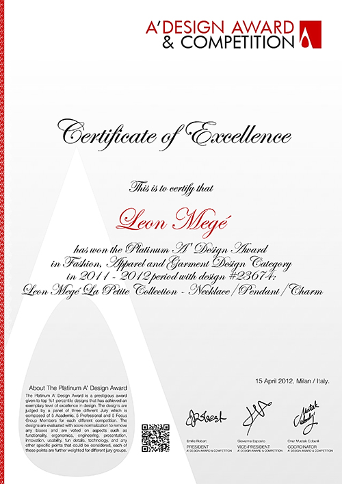 Tiny rings collection la petite platinum pendant by leon mege adesign award italy A'design award by leon mege 2012 la petite collection tinyrings
